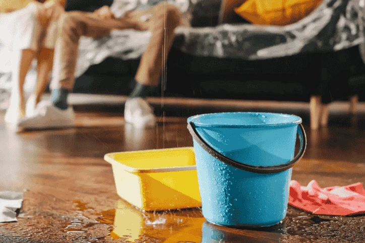 Water dripping from a ceiling due to internal leak or pipe burst