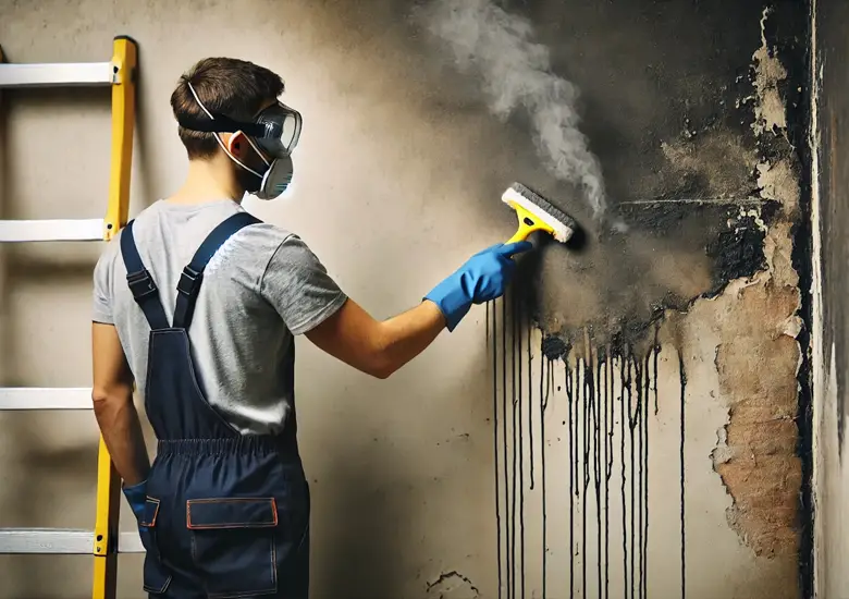 Professional performing dry soot removal from wall in Melbourne property