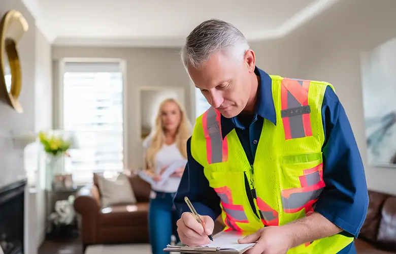 Inspector conducting final walkthrough before handing over a fully restored Melbourne property post water damage recovery