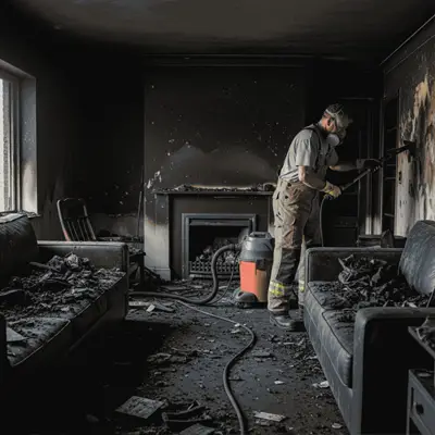 Restoration team repairing and cleaning a fire-damaged building in Victoria