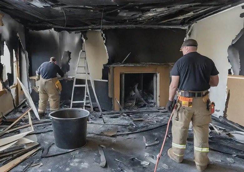 Team conducting structural repairs on a fire-damaged property in Melbourne