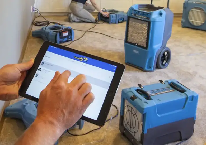 HEPA filtration unit with ducting for negative air pressure setup during remediation