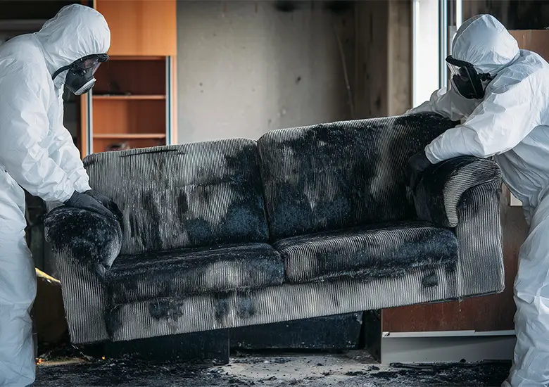 Restoration expert assessing damaged materials for proper disposal