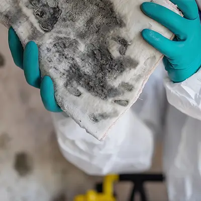 Professionals disposing of mould-infested carpet in Melbourne property