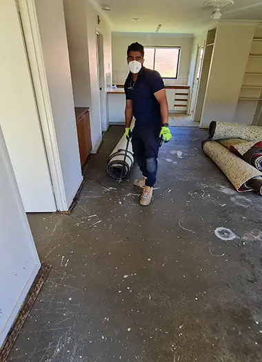Team performing eco-conscious waste removal after water or mould damage in Melbourne
