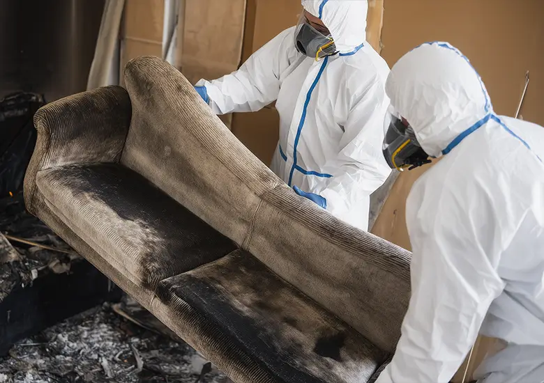 Crew carefully removing fire-damaged items from a property in Melbourne