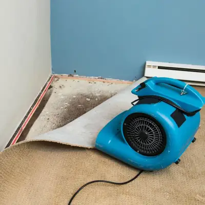 Carpet lifted to dry underlay after water damage