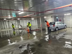 Professional water extraction equipment in use during flood cleanup in a Melbourne property by Victoria Hygiene.