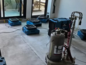 Drying and disinfection process underway in a mould-affected, water-damaged property in Melbourne, performed by Victoria Hygiene’s certified team.
