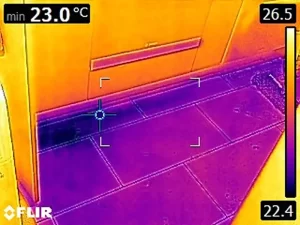FLIR thermal scan showing temperature variation used to detect hidden water damage in a Melbourne property.