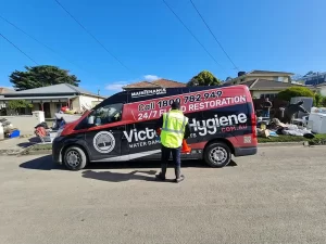 Victoria Hygiene rapid response team arriving at a flood affected area in Melbourne to begin emergency restoration work.